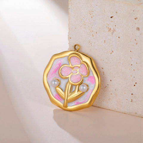 Stainless Steel Enamel Pendant DIY Jewelry Making Peace Dove Moon Flower Artificial Pearl Branch Charms For Women Fashion Accessories