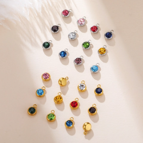 Round Stainless Steel Birthstone Pendant Charms For DIY Necklace Bracelet Jewelry Making Components For Women Birthday Gift