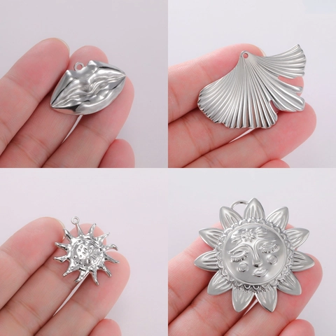 Stainless Steel Lip Ginkgo Leaf Sun Pendant Charms For DIY Jewelry Making Handmade Necklace Bracelet Accessories Gold Silver Color