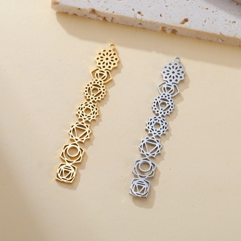 Stainless Steel 7 Chakras Symbol Pendant Hollow Connector For DIY Necklace Bracelet Yoga Meditation Jewelry Findings Material