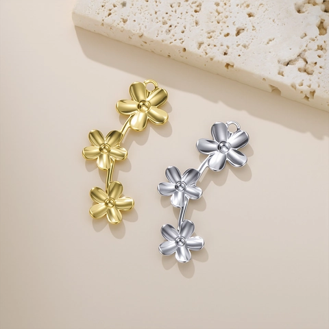 Stainless Steel Triple Flower Pendant For Jewelry Making DIY Sweet Floral Necklace Earring Accessory Minimalist Botanical Charm