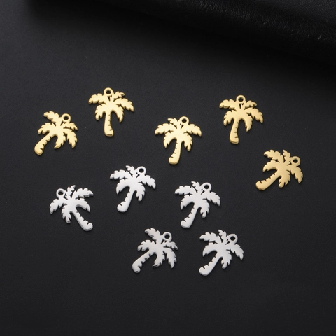 Stainless Steel Tropical Palm Tree Pendant Mini Charm For DIY Necklace Bracelet Earring Jewelry Making Accessories Steel Gold