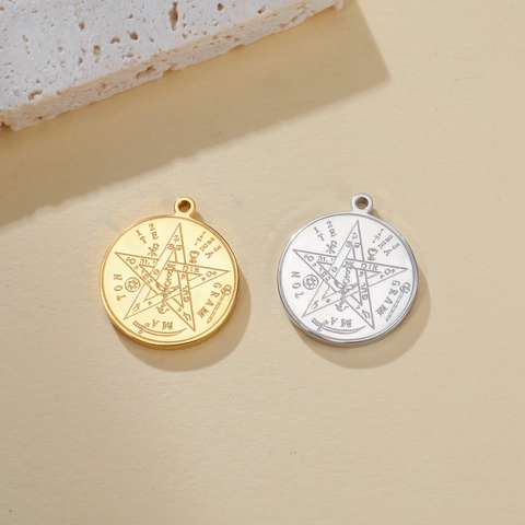 Ciondolo Pentacolo Sigillo di Salomone in Acciaio Inossidabile Tondo Inciso a Doppio Lato Tetragrammaton Charm per Creazione Gioielli Fai da Te Collana Orecchini