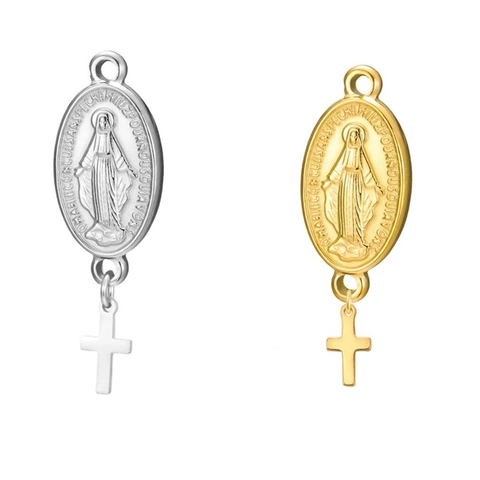Pendentif Médaille Miraculeuse Vierge Marie en Acier Inoxydable Avec Croix DIY Bijoux Religieux pour Collier Bracelet Homme Femme