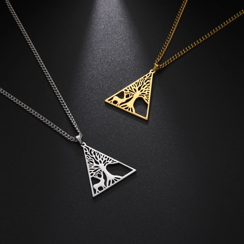 Stainless Steel Tree Of Life Pendants Hollow Out Round Heart Triangle Charms For DIY Necklace Earrings Jewelry Making Accessories