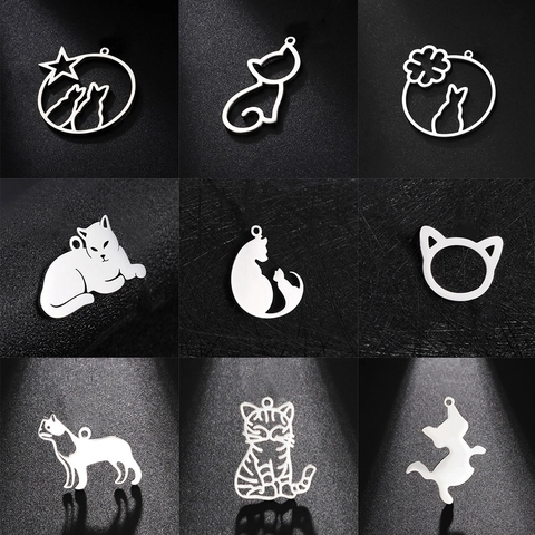 Pendentif Chat en Acier Inoxydable Kawaii pour Fabrication de Bijoux DIY Accessoires de Collier Porte-clés Breloques Chat pour Femmes