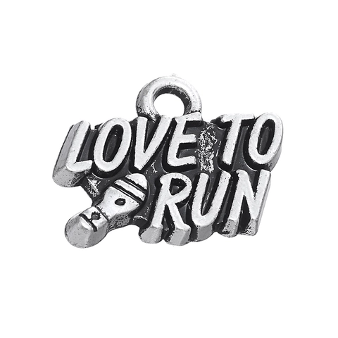 Antique Silver Alloy Love To Run Sneaker Pendant For DIY Jewelry Making Sporty Motivation Charm Craft Supplies Accessory