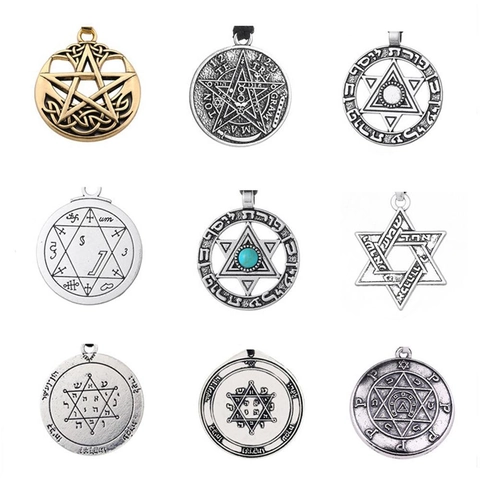 Vintage Alloy Solomon Pentagram Amulet Pendant Retro Gothic Seal Of Solomon Religious Protective DIY Jewelry Pendant For Unisex