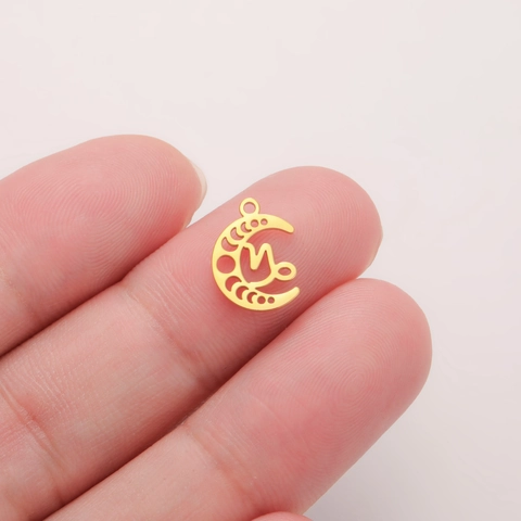 DIY Stainless Steel Crescent Moon Phase Twelve Zodiac Sign Pendant Charms Gold Silver Plated Jewelry Making Findings For Necklace