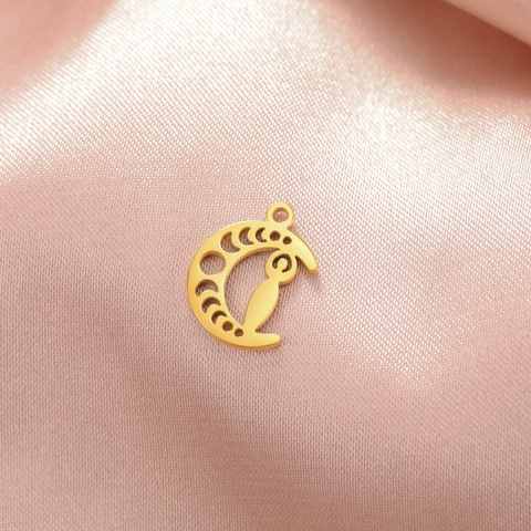 Stainless Steel Moon Phase Goddess Lotus Om Hamsa Hebrew Chai Celtic Knot Hollow Pendant For DIY Jewelry Making Accessories
