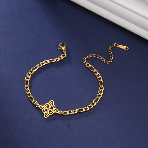 Vintage Hexenknoten Edelstahl Figarokette Armband Für Damen Retro Keltischer Knoten Geometrisch Hohl Anhänger Armband Schmuck