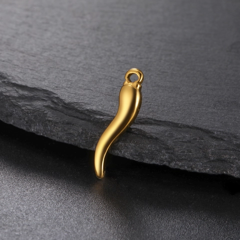 Stainless Steel Italian Horn Chili Pendant Necklace Gold Silver Polished Cornicello Charm For Jewelry Making DIY Men Women
