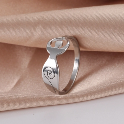 Anello in Acciaio Inossidabile di Moda Silhouette di Dea Simbolo a Spirale Punk Hip Hop Gioielli Spirituali Anello Uomo Donna