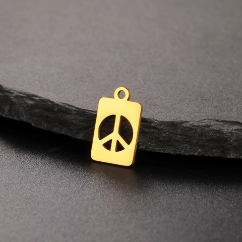 Ciondolo Rettangolare con Simbolo della Pace in Acciaio Inossidabile Senza Catena Accessori per Gioielli Fai da Te Oro 18K