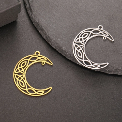 Vintage Hollow Crescent Moon Pendant Stainless Steel Celtic Knot Charm For DIY Necklace Bracelet Jewelry Making Accessory