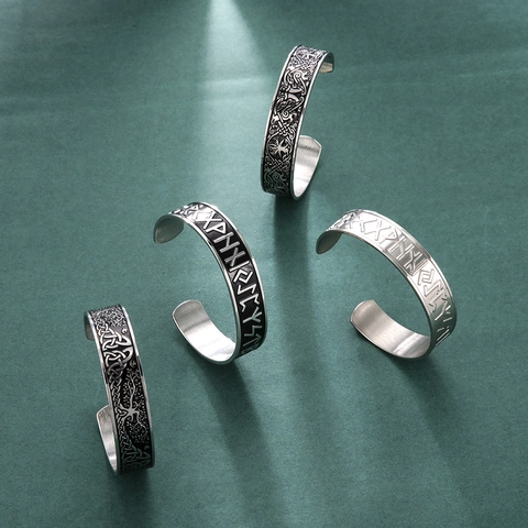 Nordic Viking Tree Of Life Stainless Steel Cuff Bracelet For Men Vintage Celtic Knot Rune Engraved Adjustable Jewelry Bangle