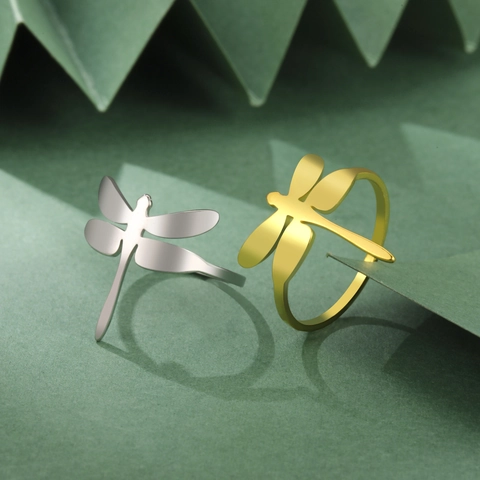 Elegante Anello a Libellula in Acciaio Inossidabile Lucido Ala Solida Insetto Animale Anello per Donna Ragazza Gioielli alla Moda Estiva Regalo