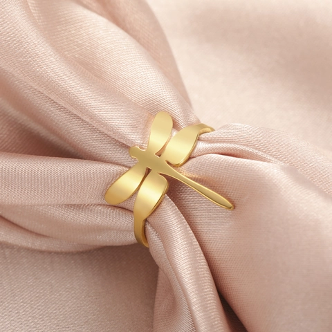 Elegante Anello a Libellula in Acciaio Inossidabile Lucido Ala Solida Insetto Animale Anello per Donna Ragazza Gioielli alla Moda Estiva Regalo