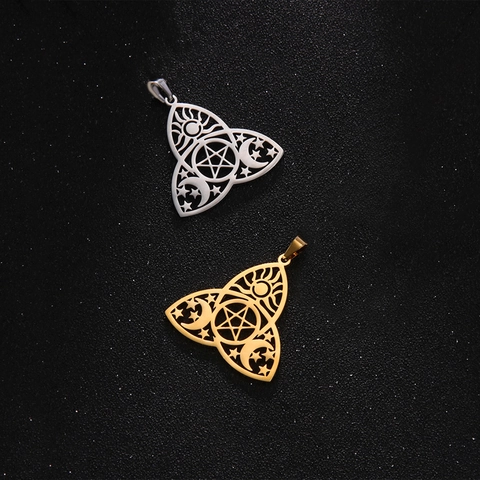 Pendentif en Acier Inoxydable Nœud Celtique Soleil Lune Étoile Pentagramme Ajouré Charme Céleste Pour Création Bijoux DIY