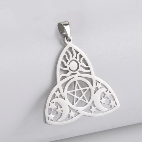 Pendentif en Acier Inoxydable Nœud Celtique Soleil Lune Étoile Pentagramme Ajouré Charme Céleste Pour Création Bijoux DIY