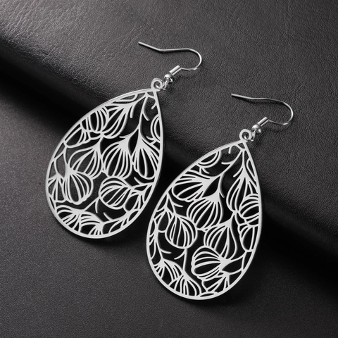 Boucles d'Oreilles Pendantes en Forme de Larme Évidée en Acier Inoxydable de Style Ethnique Vintage pour Femmes Bijoux Géométriques