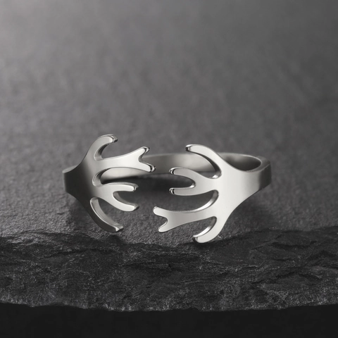 Kreativer Minimalistischer Edelstahl Ring Korallen Geweihform Verstellbarer Modeschmuck Fingerring Geschenk Für Damen Herren