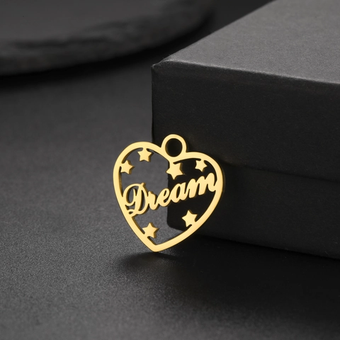 Ciondolo a Cuore Cavo in Acciaio Inossidabile Di Moda Con Lettera Dream E Stelle Per Accessori Per La Creazione Di Gioielli Fai-da-te