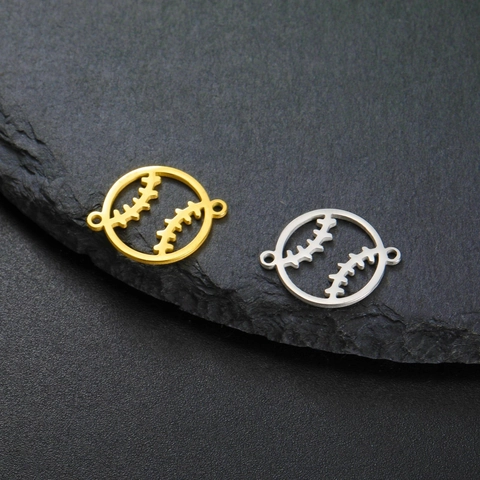 Stainless Steel Baseball Hollow Out Pendant Charms Connector For DIY Bracelet Necklace Making Jewelry Findings Gift
