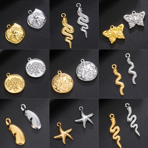 Stainless Steel DIY Jewelry Making Charms Relief Animal Snake Butterfly Bee Elephant Starfish Feather Pendants For Necklaces