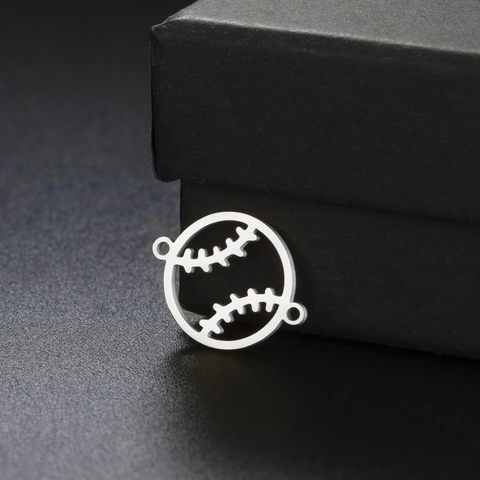 Stainless Steel Baseball Hollow Out Pendant Charms Connector For DIY Bracelet Necklace Making Jewelry Findings Gift