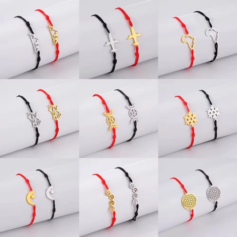 Minimalist Stainless Steel Woven Rope Bracelet Witch Celtic Knot Flower Of Life Airplane Dog Paw Map Pendant Jewelry Gift