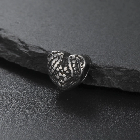 Vintage Stainless Steel Heart Wing Charm Antique Silver Feather Texture DIY Jewelry Making Bead For Bracelet Necklace