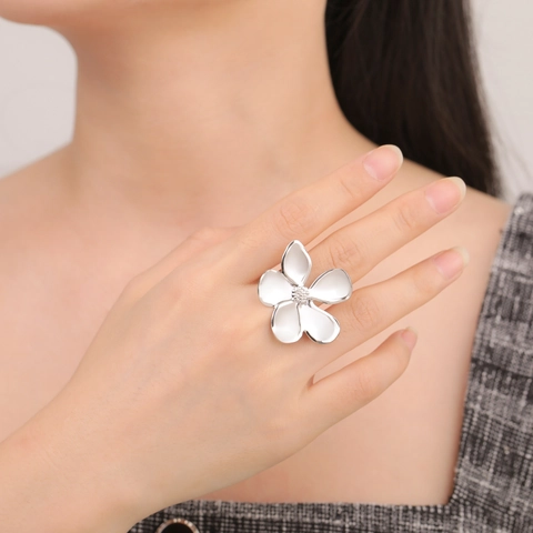 Exaggerated Five Petal Flower Ring Stainless Steel 18K Gold Plated Adjustable Statement Finger Jewelry For Women