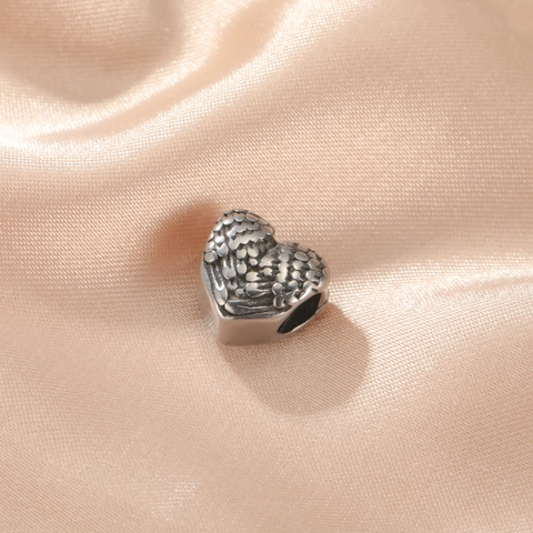 Vintage Stainless Steel Heart Wing Charm Antique Silver Feather Texture DIY Jewelry Making Bead For Bracelet Necklace