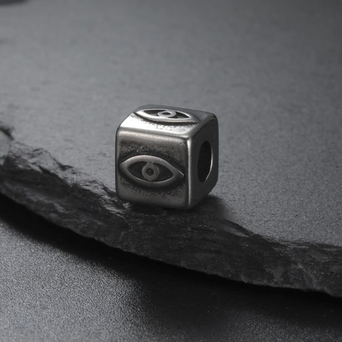 Cuentas Espaciadoras de Cubo Cuadrado de Ojo Malvado de Acero Inoxidable Amuletos Retrò con Agujero Grande para Hacer Joyería