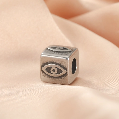 Cuentas Espaciadoras de Cubo Cuadrado de Ojo Malvado de Acero Inoxidable Amuletos Retrò con Agujero Grande para Hacer Joyería