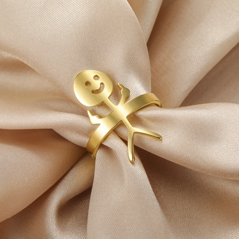 Divertente Anello Aperto Stickman Dito Medio Per Uomo Donna Acciaio Inossidabile Faccina Sorridente Design Traforato Regolabile Gioielli Da Dito Originali Regalo