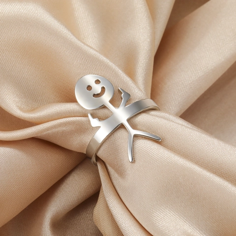 Divertente Anello Aperto Stickman Dito Medio Per Uomo Donna Acciaio Inossidabile Faccina Sorridente Design Traforato Regolabile Gioielli Da Dito Originali Regalo