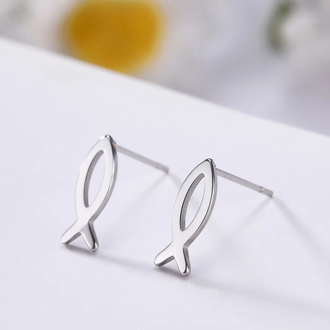 Minimalist Stainless Steel Fish Stud Earrings For Women Men Non-allergenic Simple Small Christian Ichthys Ear Studs Jewelry