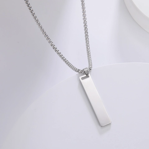 Minimalist 304 Stainless Steel Rectangle Bar Pendant Necklace For Men Women Punk Geometric Long Strip Blank Tag Choker Jewelry