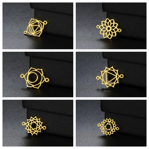 Ciondoli Connettori Mandala Chakra in Acciaio Inossidabile Simboli Yoga Loto Cavi per Creazione Gioielli Fai da Te Collana
