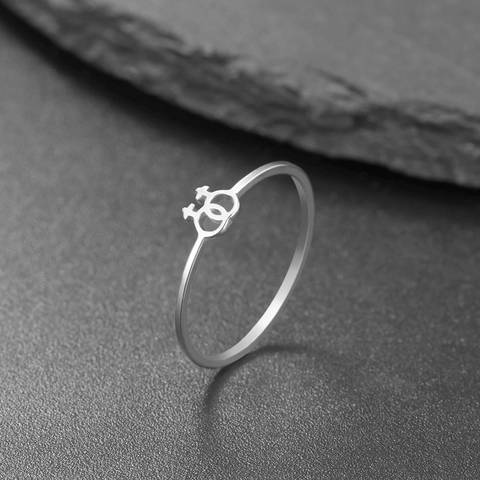 Minimalist Stainless Steel Double Venus Symbol Interlocking Gender Sign Finger Ring Gold Plated Jewelry For Women