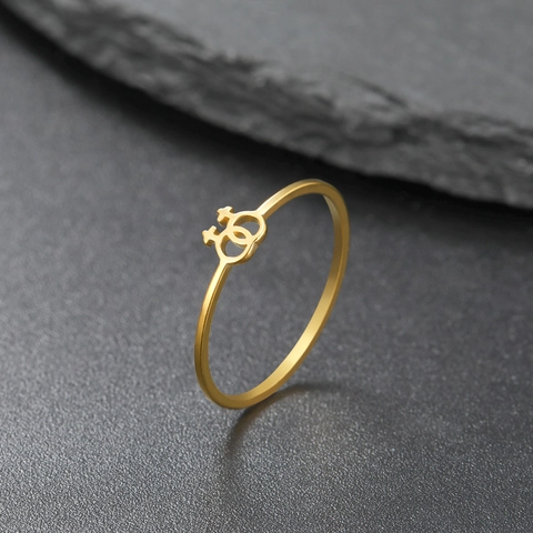 Minimalist Stainless Steel Double Venus Symbol Interlocking Gender Sign Finger Ring Gold Plated Jewelry For Women
