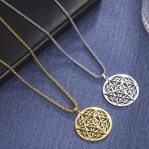 Collier Pendentif Merkaba Fleur de Vie en Acier Inoxydable Géométrie Sacrée Street Punk Hip Hop Bijoux pour Hommes Femmes