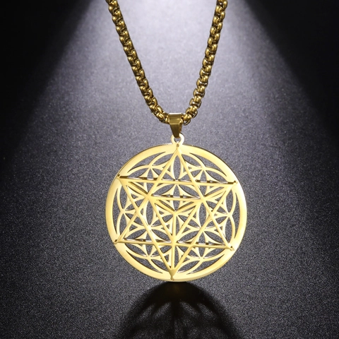 Collier Pendentif Merkaba Fleur de Vie en Acier Inoxydable Géométrie Sacrée Street Punk Hip Hop Bijoux pour Hommes Femmes