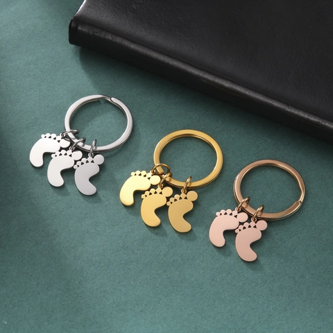 Portachiavi con Impronta di Piedi di Bambino in Acciaio al Titanio Carino Portachiavi Commemorativo per Donna Bambini Gioielli Regalo