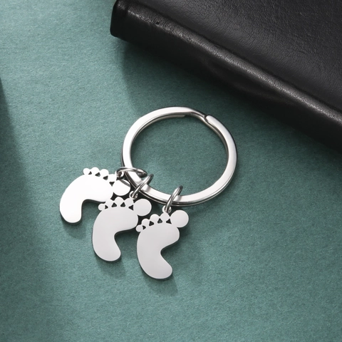 Portachiavi con Impronta di Piedi di Bambino in Acciaio al Titanio Carino Portachiavi Commemorativo per Donna Bambini Gioielli Regalo