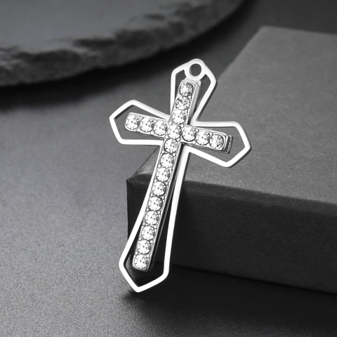 Vintage Edelstahl Kreuz Anhänger Ohne Kette Mit Strass DIY Schmuck Zubehör Für Halskette Machen Damen Schmuck