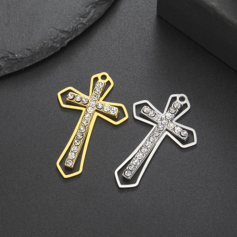 Vintage Edelstahl Kreuz Anhänger Ohne Kette Mit Strass DIY Schmuck Zubehör Für Halskette Machen Damen Schmuck