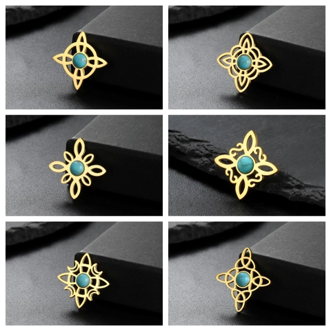 Colgante de Nudo de Bruja Celta de Acero Inoxidable Con Diamante de Imitación Color Turquesa Accesorio de Joyería DIY Geométrico Vintage para Mujer Hombre